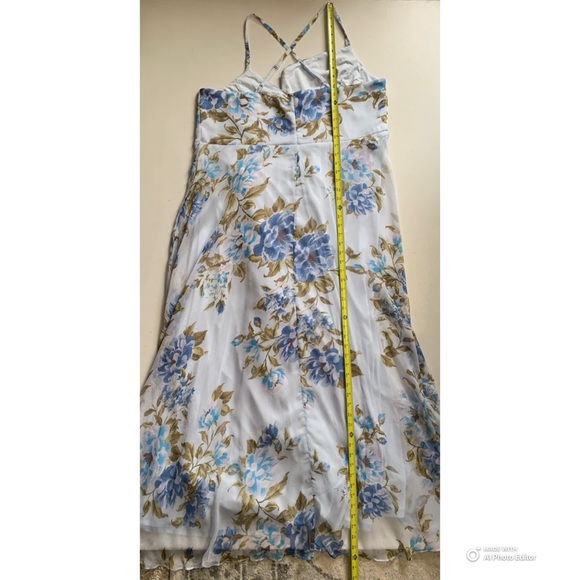 NEW Lulu's White Maxi Dress with Blue Floral Print - Picture 16 of 16